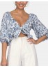 Sexy Floral Printed Long Sleeve V-neck Crop Tops