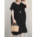 Crew Neck Short Sleeve Soild Color Casual Dress Crew Neck Short Sleeve Soild Color Casual Dress