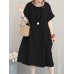 Crew Neck Short Sleeve Soild Color Casual Dress Crew Neck Short Sleeve Soild Color Casual Dress