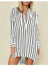 Chiffon Striped Printed Long Sleeve V-neck Shirt Dresses