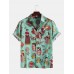 Mens Funny Cartoon Printed Chest Pocket Turn Down Collar Short Sleeve Shirts