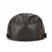 Mens Solid Genuine Cowhide Flat Caps Beret Hat Casual Windproof Warm Forward Caps Adjustable